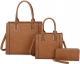 BROWN 3IN1 SMOOTH TEXTURED SIDES STITCHING TOTE