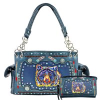 Teal Premium Bear Embroidery Conceal Handbag Set - G939W165