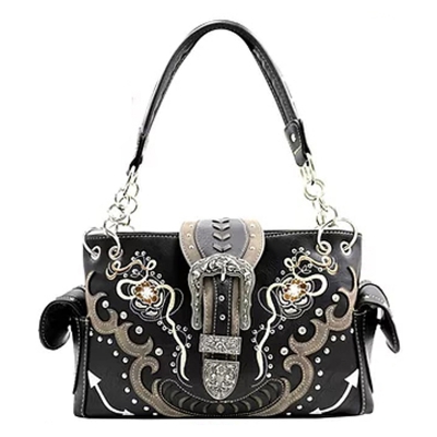 Black Premium Buckle Embroidery Conceal Handbag - GP939W174