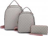PINK 3IN1 TRIANGLE MONOGRAM PLAIN BACKPACK WITH MATCHING BAG AN