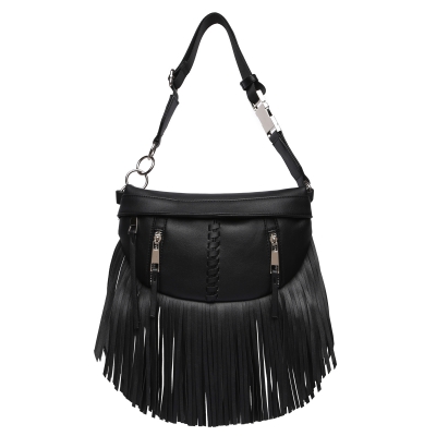 Black Solid Fringe Front Zippered Fanny Pack - BH 567
