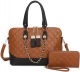 BROWN 2 IN 1 QUITED FASHION HANDBAG SET ATTCHED WITH SWAG CHAIN