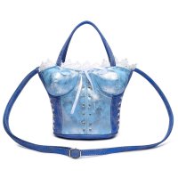 Blue Corset Accented Double Handle Satchel Handbag - CRST 5765