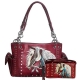 Red Premium Horse Embroidery Concealed Handbag Set - G939W193