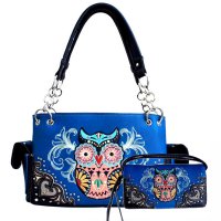 Blue Premium Owl Embroidery Concealed Handbag Set - G939W153