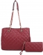BURGUNDY 2IN1 STYLISH QUILTED LONG HANDLE TOTE BAG WITH MATCHING