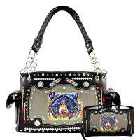 Black Premium Bear Embroidery Conceal Handbag Set - G939W165