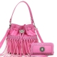 Pink Western Fringed & Draw String Bucket Bag Set - MCJ 5401