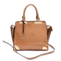 Pink Hue & AshFaux Patent Leather Colorblock Handbag - HNA 232