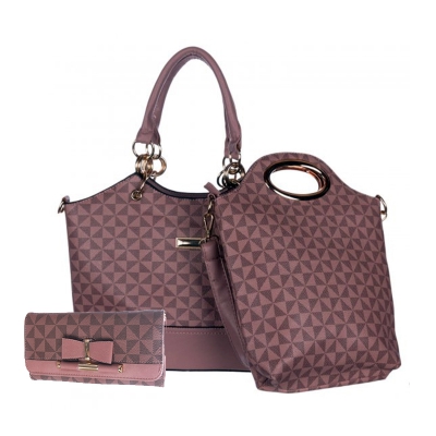 Pink 3 IN 1 Signature Inspired Fashion Handbag Set - F886