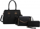 BLACK 3 IN 1 PLAIN TOTE BAG WITH MESSENGER AND WALLET SET
