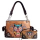 Tan Premium Owl Embroidery Concealed Handbag Set - G939W153
