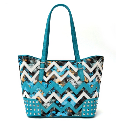 Blue Zigzag Tote Handbag - SQM8 4975B