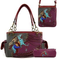 Classic Western Horse Embroider Conceal Handbag Port. - PTF17166
