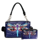 Purple Dragon Fly Embroidery Concealed Handbag Set - G939W184