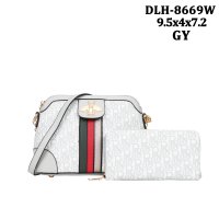 Gray 2 IN 1 Signature Inspired Cross body Bag Set - DLH-8669W