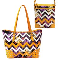 Sun-Flower Zigzag Tote Handbag & Messenger Bag - SQM8 4975B