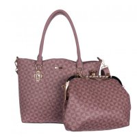 Pink 2 IN 1 Signature Inspired Fashion Handbag - F373