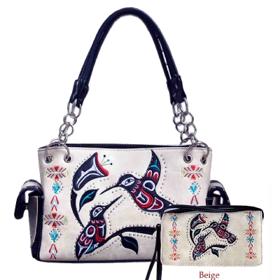 Beige Hummingbird Embroidery Concealed Handbag Set - G939W216