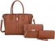 BROWN 3IN1 STYLISH CHIC TOTE BAG WITH CROSSBODY AND WALLET SET