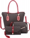 RED 3 IN 1 MONOGRAM CHIC TOTE CROSSBODY AND CLUTCH SET
