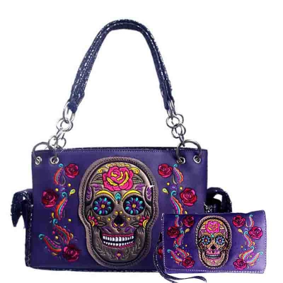 Purple Premium Skull Concealed Embroidery Bag Set - G939SUK-D