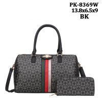 Black 2 IN 1 Bee With Signature Print Bag Wallet Set - PK-8369W