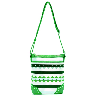 Green Geometric Print Studded Design Messenger Bag - TRO 9469